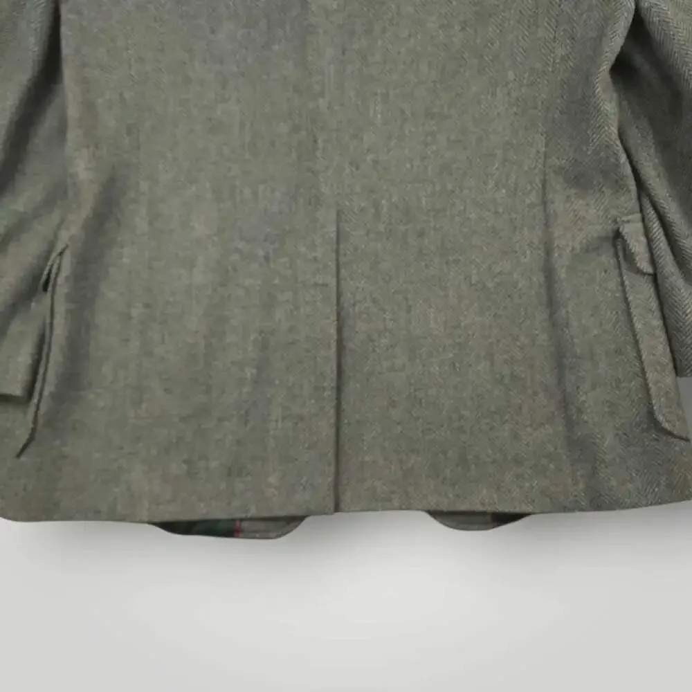 Vtg 70s Ivy Style Patch Pocket Tweed Jacket Mens 40R Wool Herringbone USA Gray